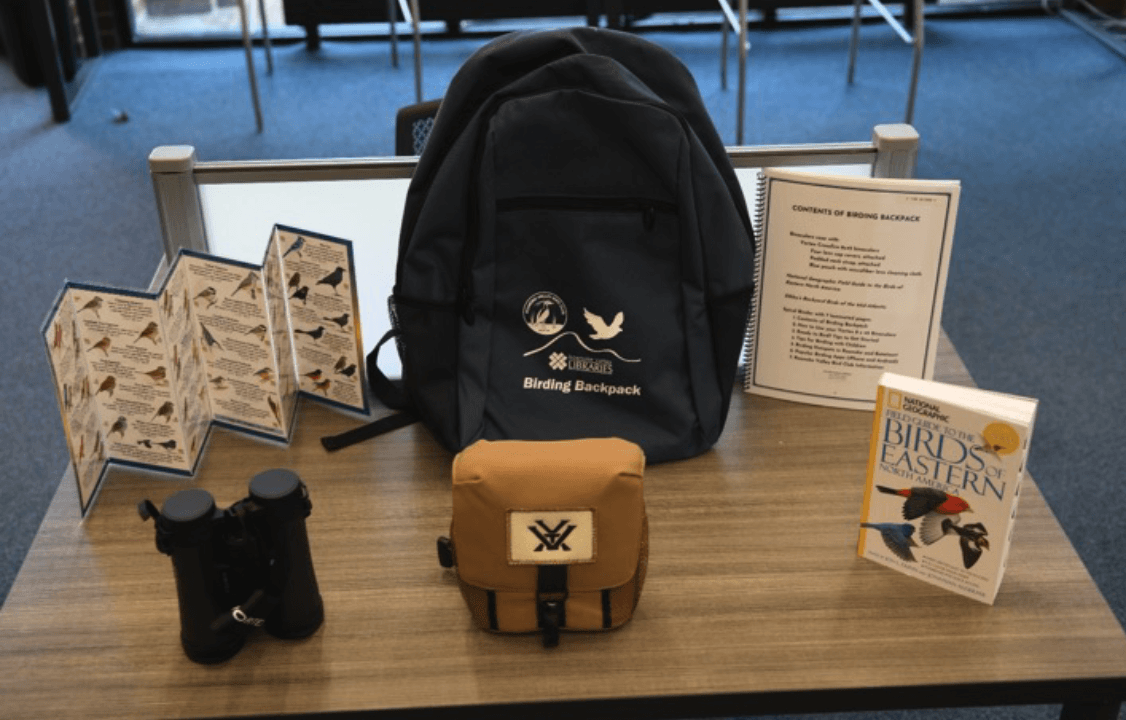 Birding Backpack with Contents of Books, Guides, and Binoculars